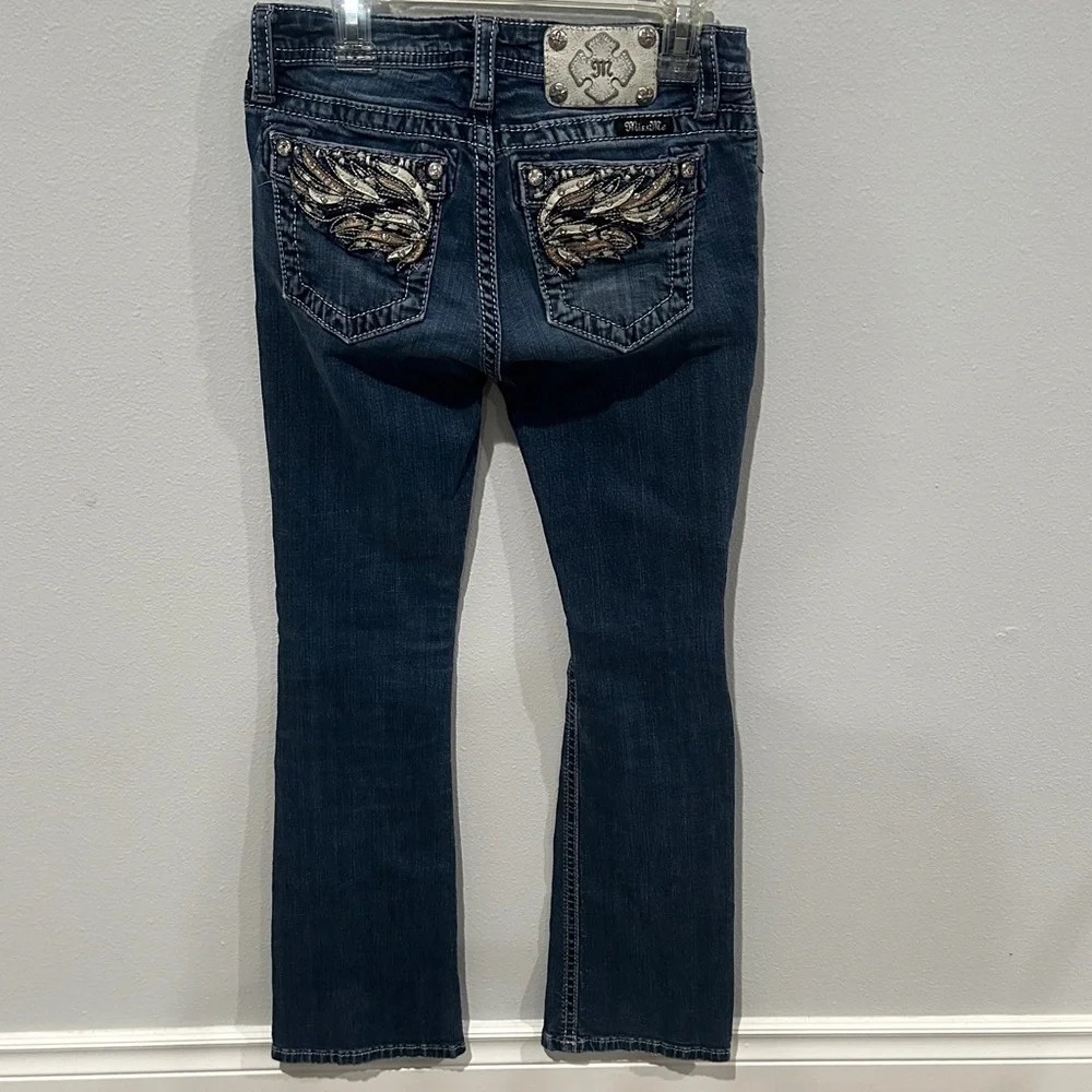 Miss Me Blue Boot Cut Jeans with Embellished Pocket - Picture 5 of 7